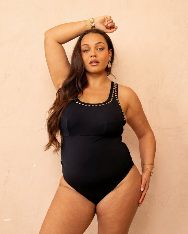 Tarida Tummy Control Stud Scoop Neck One-piece - Noir