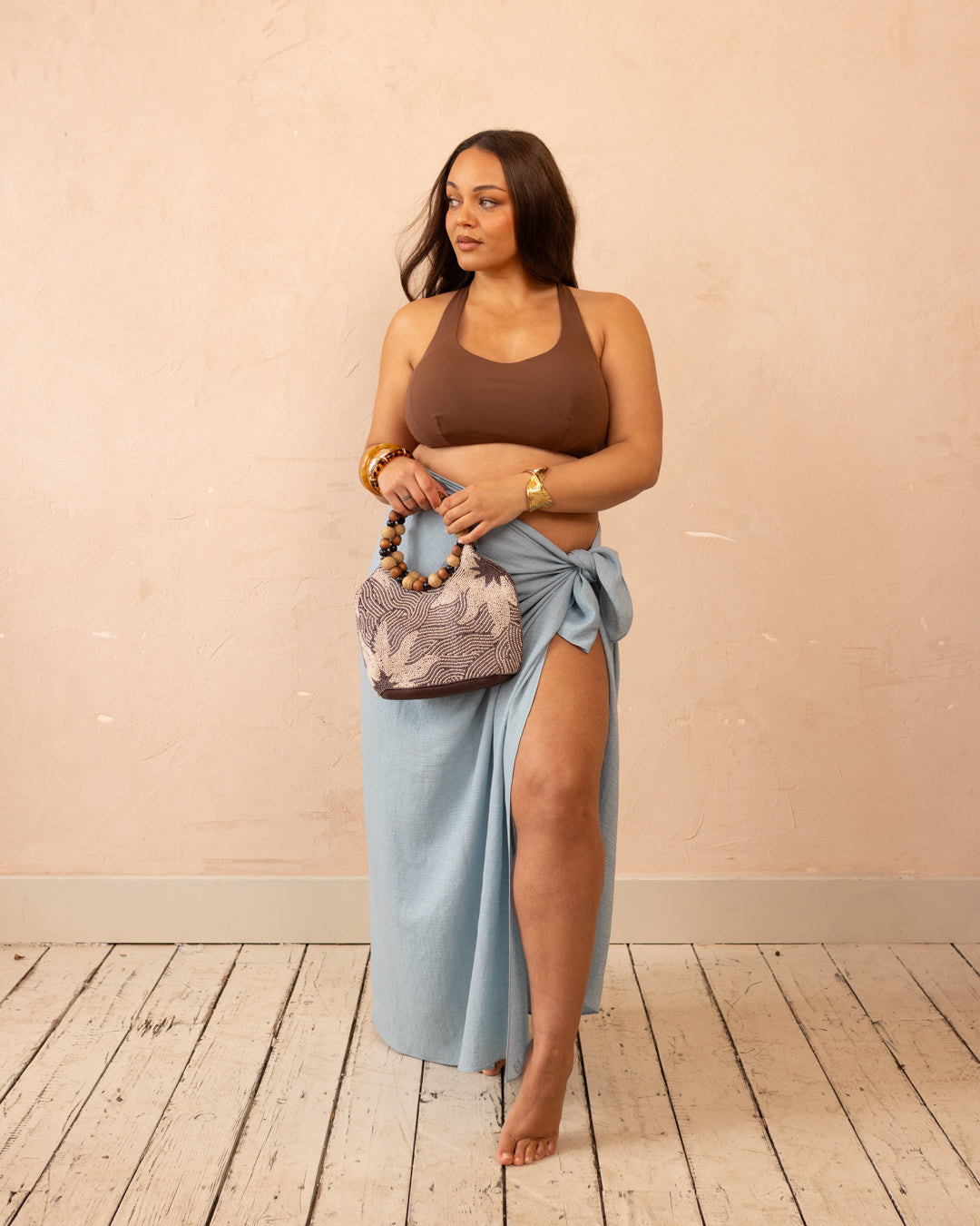 Crinkle Wave Luxe Sarong Cover up - Ice Blue
