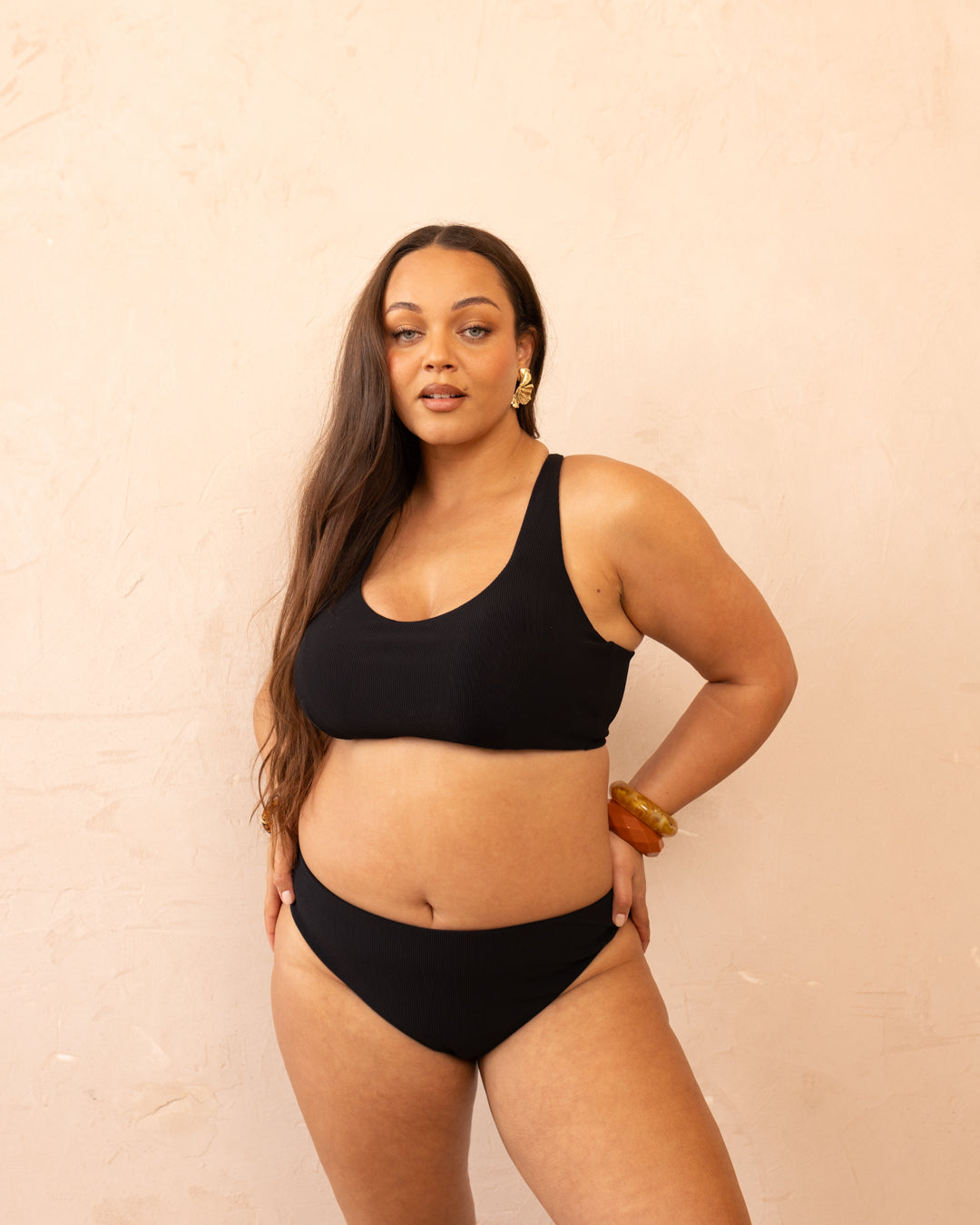 High Leg Brief Bottom - Noir Rib