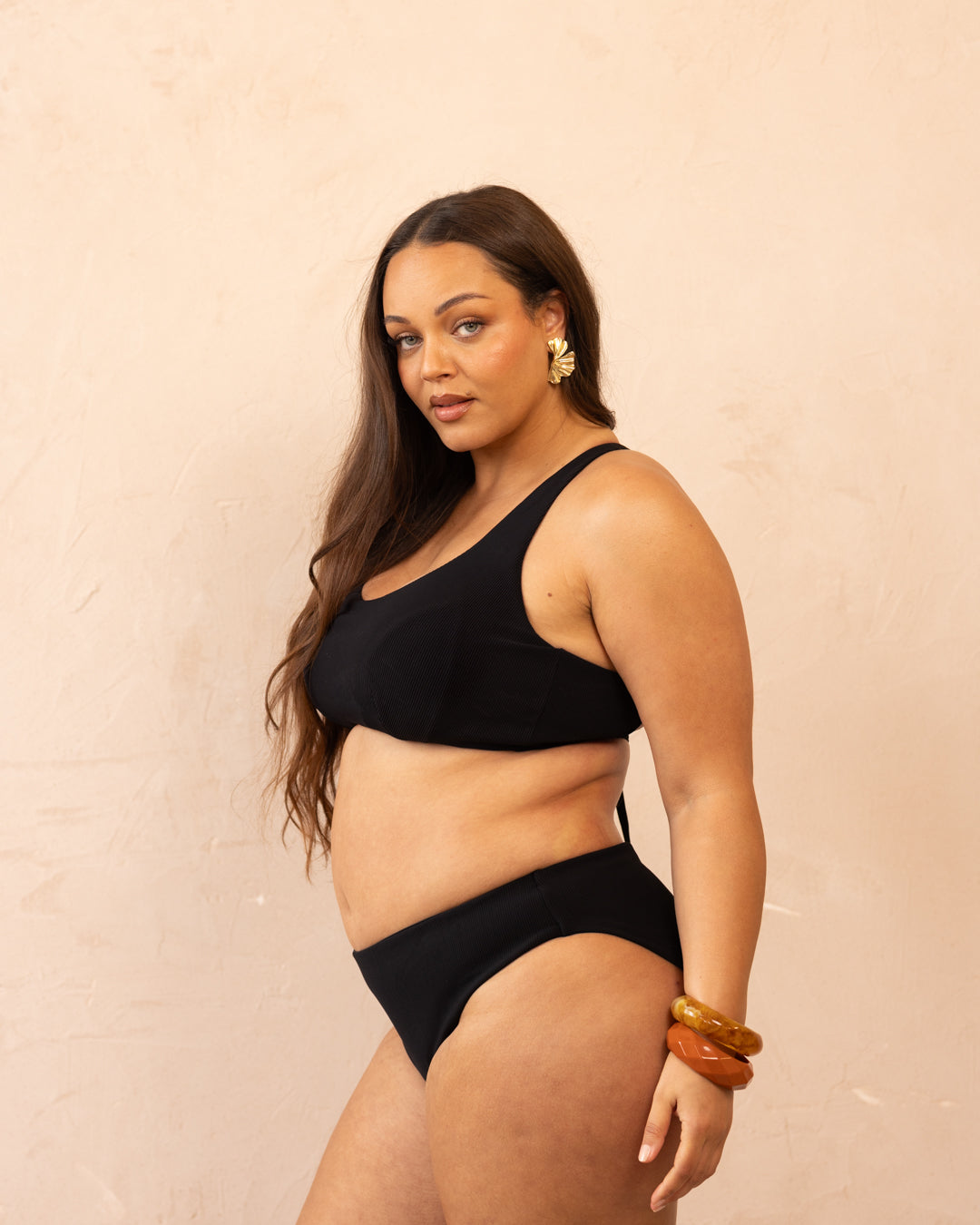 High Leg Brief Bottom - Noir Rib