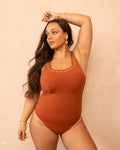 Tarida Tummy Control Stud Scoop Neck One-piece - Spice
