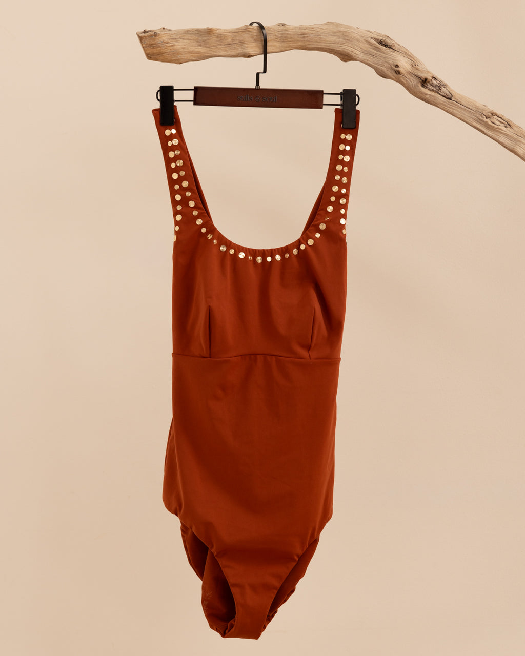Tarida Tummy Control Stud Scoop Neck One-piece - Spice