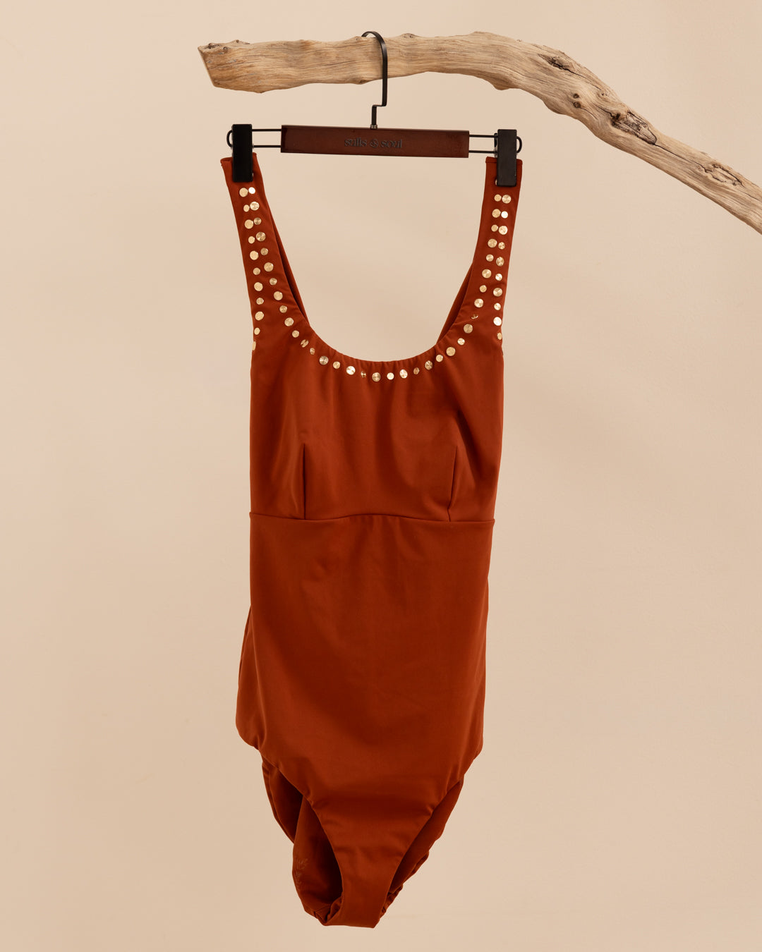 Tarida Tummy Control Stud Scoop Neck One-piece - Spice