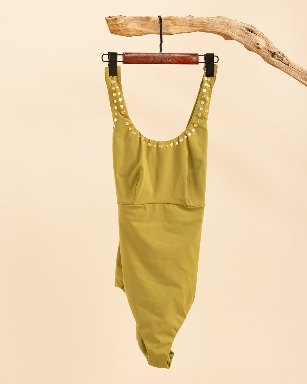 Tarida Tummy Control Stud Scoop Neck One-piece - Pistachio